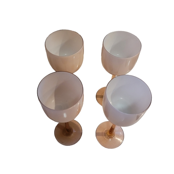 Set of 4 Carlo Moretti Blush Pink Over White Cased Stem Wine Glasses 9 3/8" - Picture 2 of 10